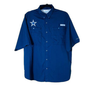 Columbia PFG NFL Dallas Cowboys Blue Omni Shade Fishing Shirt Vented Short Med